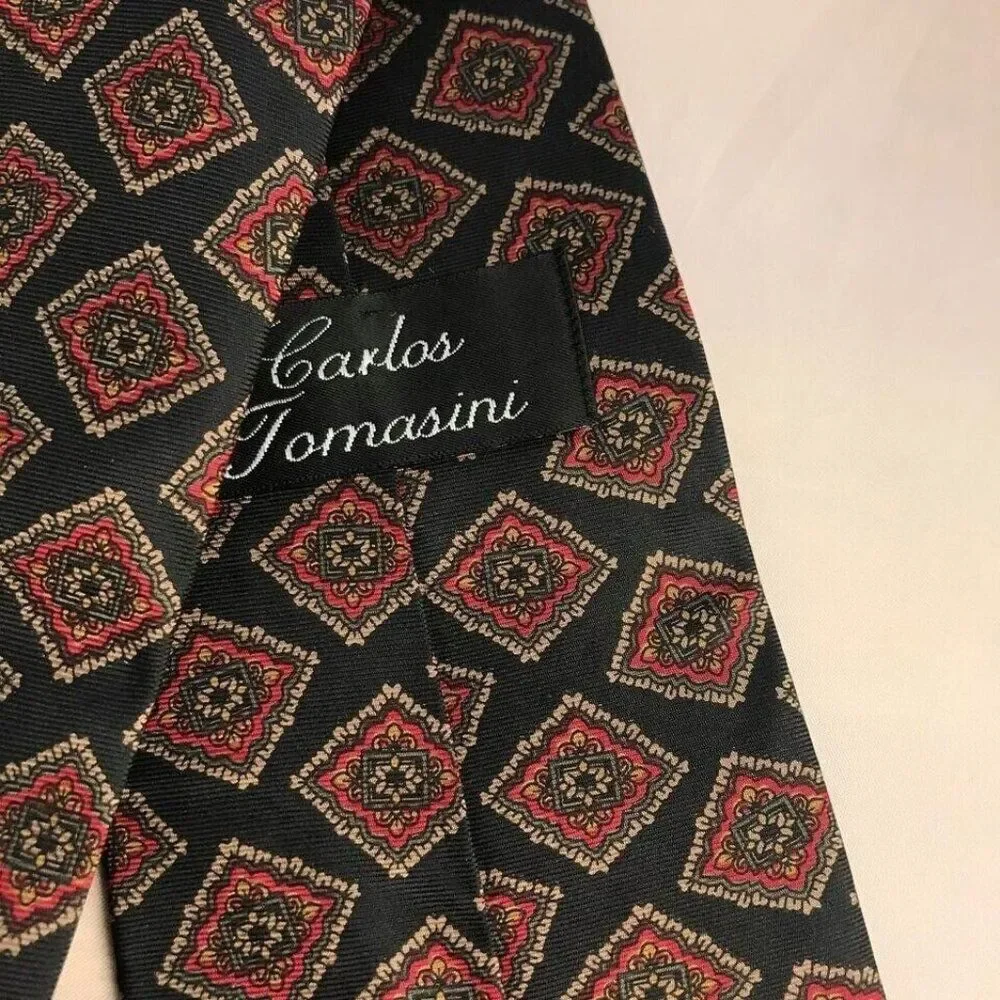 #1210 VTG CARLOS TOMASINI SILK WOVEN PRINT NECKTIE 55X4